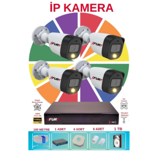 Fury 4 Lü Ip Güvenlik Kamera Seti Sesli 4mp Gece Renkli Su Geçirmez 5515S 1tb