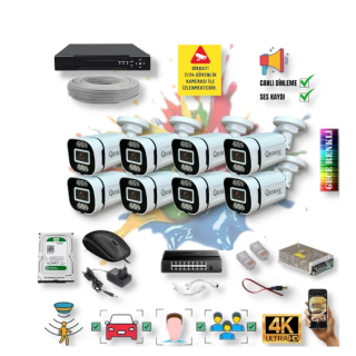 qromax 8 Kameralı IP Set - Yapay Zeka Özellikli Gece Renkli Gösteren Sesli 6 Warm Ledli 4K FULLHD IP Güvenlik Kamerası Seti 4386WS