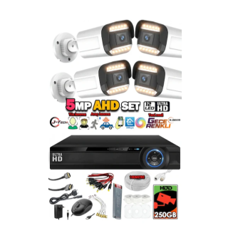 J-tech 5mp 7070 Renkli Gece Görüşlü 4 Lü Akıllı Güvenlik Kamera Seti Yüz Ve Araç Tanıma