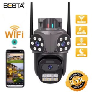Dış Mekan Üç Kameralı Gece Görüşlü Full Hd Ip Akıllı Güvenlik Kamerası PTZ GÜVENLİK KAMERASI wf-1735