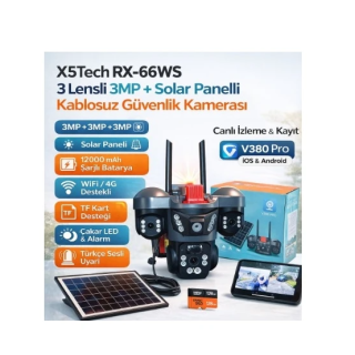 X5 Tech X5TECH RX-66WS Wifi 3 Lensli 5 Volt 2A Solar Kablosuz Güvenlik Kamerası