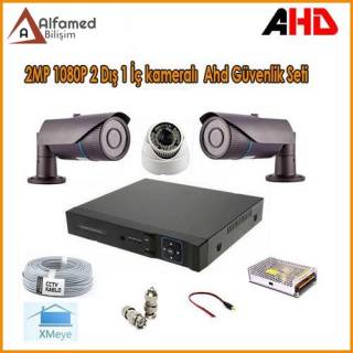 2MP 1080P 2 Dış 1 İç Kameralı AHD Güvenlik Sistemi