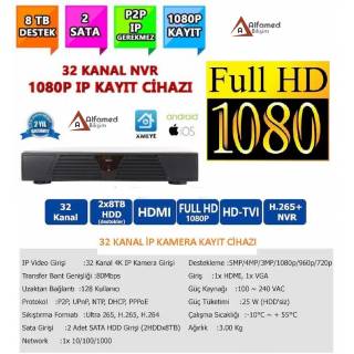 32 KANAL NVR IP KAMERA KAYIT CİHAZI 1080p 2MP