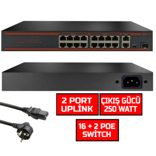 16 Port Poe Switch + 2 Port Uplink Gigabit  10/100/1000