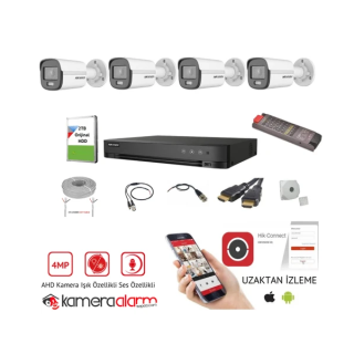 Hikvision 4mp 7/24 Renkli Ses Kayıtlı 4'lü Ahd Kamera Seti - Uzaktan Izleme - 2tb HDD