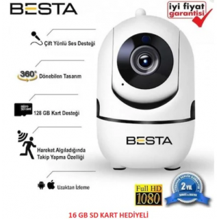 BESTA Kablosuz Kamera 1080P Harekete Duyarlı 360 Derece 2MP 16GB BB-1614