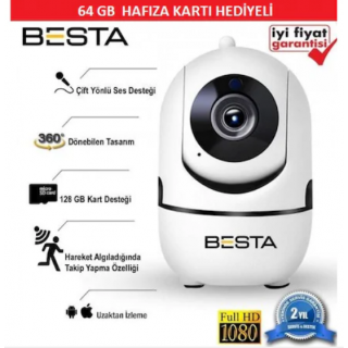 BESTA Kablosuz Kamera 1080P Harekete Duyarlı 360 Derece 2MP 64GB BB-1614