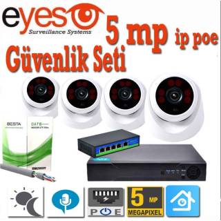 4 DOME Kameralı 5MP 1520P H265 POE Ip Güvenlik Kamerası Sistemi Sesli 4K