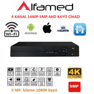 ALFAMED 4 Kanal 1440P 5MP FULL HD AHD Güvenlik Kayıt Cihazı AF-1704