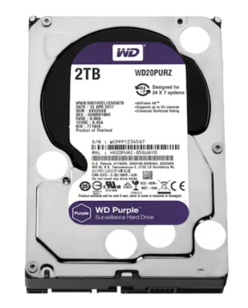 WD Purple WD20PURZ 2 TB 3.5" SATA 3 64 MB 7/24 Güvenlik Kamerası Diski