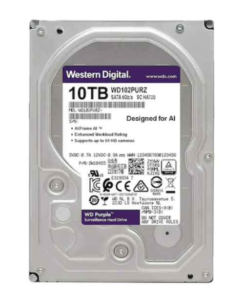 WD Purple WD102PURZ 3.5" 10 TB 7200 RPM SATA 3 HDD Güvenlik Diski
