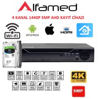 ALFAMED 4 Kanal 2 tb hddli 5MP FULL HD AHD Xmeye Kayıt Cihazı AF-1856