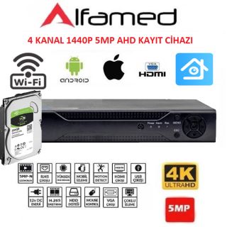ALFAMED 4 Kanal 500gb hddli 5MP FULL HD AHD Xmeye Kayıt Cihazı AF-1854