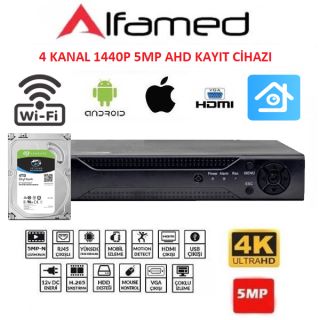 ALFAMED 4 Kanal 4 tb hddli 5MP FULL HD AHD Xmeye Kayıt Cihazı AF-1858