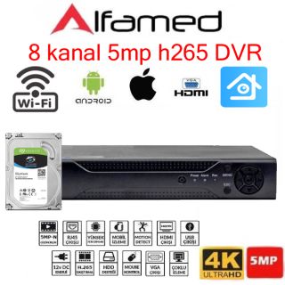 ALFAMED 8 Kanal 1440P 4 TB HDDLİ 5MP FULL HD AHD XVRView Güvenlik Kayıt Cihazı AF-1814