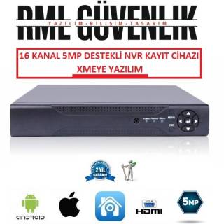 16 Kanal 5MP Destekli NVR IP Kamera Kayıt Cihazı RML-1216