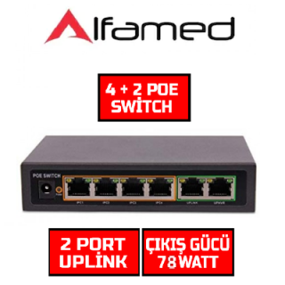 Poe Switch 4 +2 Port  2 Uplink 10/100 Mbps 250M