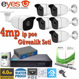 6 kameralı 4mp ip poe Güvenlik Seti EY-4406