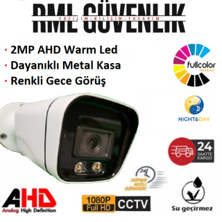 2MP FULL HD AHD 2 ARRAY LED RENKLİ GECE GÖRÜŞ WARM LED METAL BULLET GÜVENLİK KAMERASI RML-1405