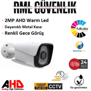 2MP 1080P FULL HD AHD METAL KASA 6 ARRAY WARM LED RENKLİ BULLET GÜVENLİK KAMERASI RML-1415