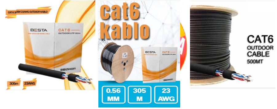 500 Metre Cat 6 Kablo 23 AWG IP Kamera Kablosu Dış Mekan