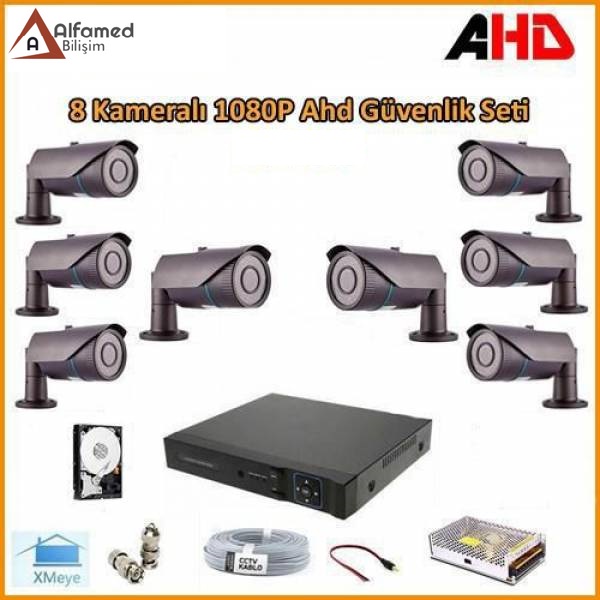 2MP 1080P 8 Kameralı AHD Güvenlik Sistemi (Harddisk Dahil)