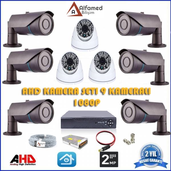 2MP 1080P 6 Dış 3 İç Kameralı AHD Güvenlik Sistemi