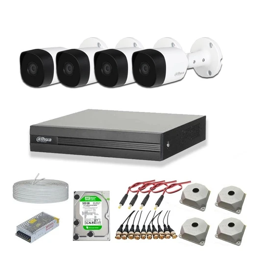 Dahua 2mp 4 Kameralı Dış Ortam Ahd Hd-Cvı Full Kamera Set - Beyaz - Siyah