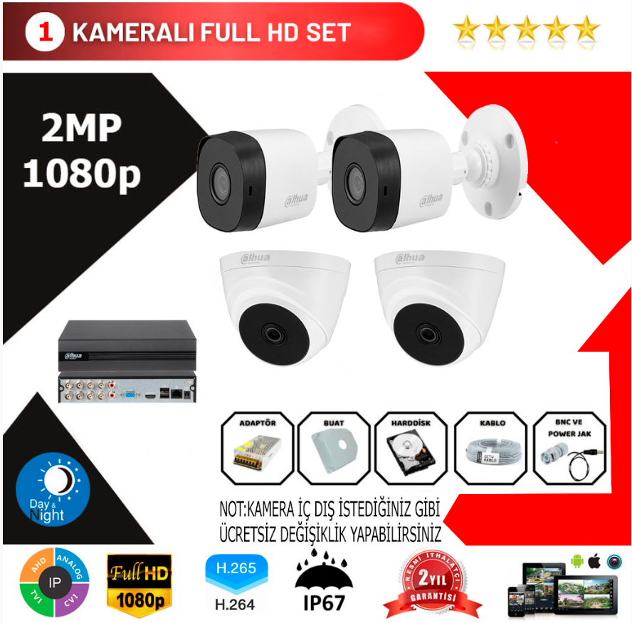 Dahua 4'lü Set 2Mp 1080p Hd Kamera Sistemi