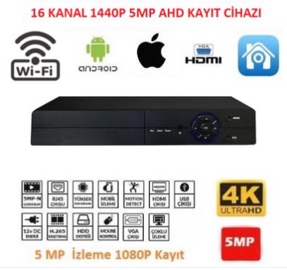 16 Kanal AHD Kamera Kayıt Cihazı 5mp H265 xmeye
