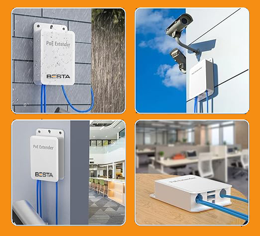 Besta 4 Port Outdoor PoE Extender 1 giriş 3 Çıkış, IEEE 802.3af/at Mini 4 Kanal PoE Tekrarlayıcı IP66 Su Geçirmez görünüm