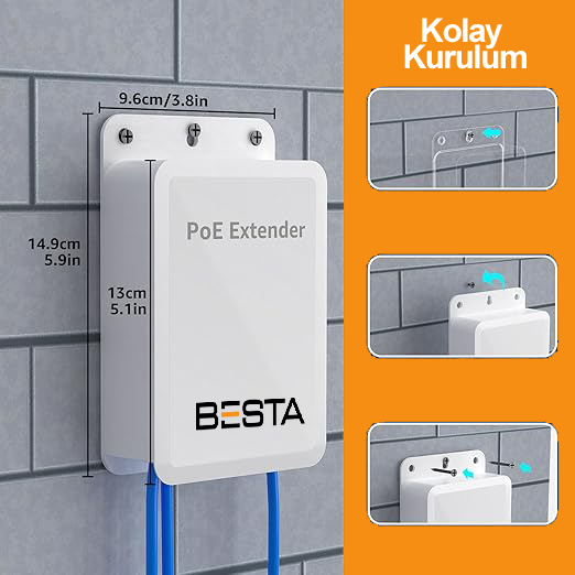 Besta 4 Port Outdoor PoE Extender 1 giriş 3 Çıkış, IEEE 802.3af/at Mini 4 Kanal PoE Tekrarlayıcı IP66 Su Geçirmez