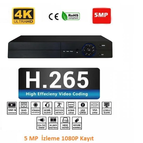 ALFAMED 4 Kanal 1440P 5MP FULL HD AHD Güvenlik Kayıt Cihazı AF-1704 görünüm