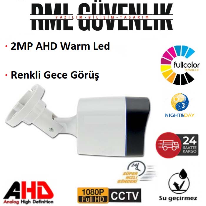 2MP 1080P FULL HD AHD Plastik KASA 6 ARRAY WARM LED RENKLİ BULLET GÜVENLİK KAMERASI RML-1416 görünüm