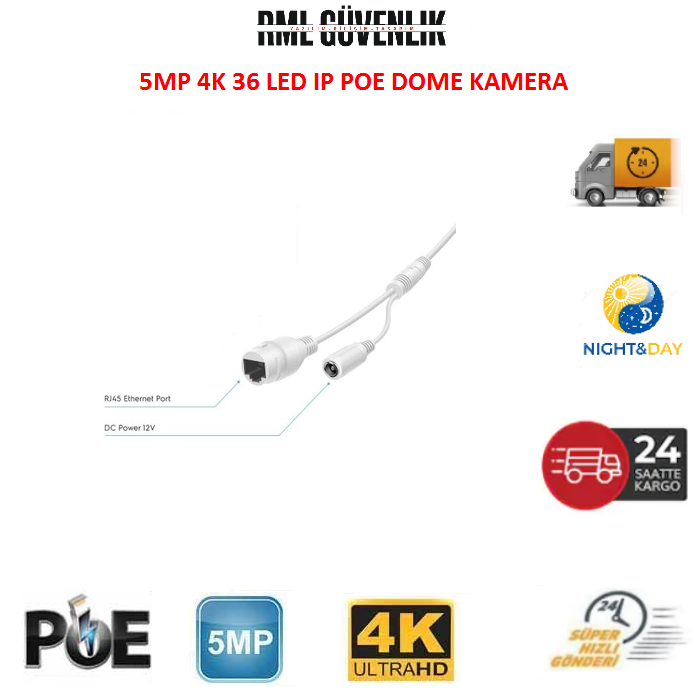 5MP 1520P 4K 36 Led POE IP Dome Güvenlik Kamerası RML-1738 görünüm