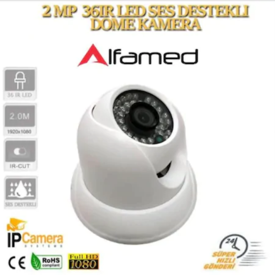 2 MP 1080p 36 LED SES DESTEKLİ IP DOME GÜVENLİK KAMERASI AL-3910 görünüm