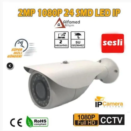 ALFAMED 2.0 MP 1080P 24 SMD LED BULLET IP KAMERA SES DESTEKLİ AL-W50