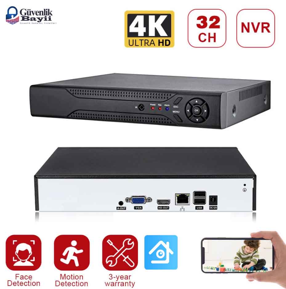 32 Kanal Xmeye 5mp Onvif 2hddli Nvr Kayit Cihazı