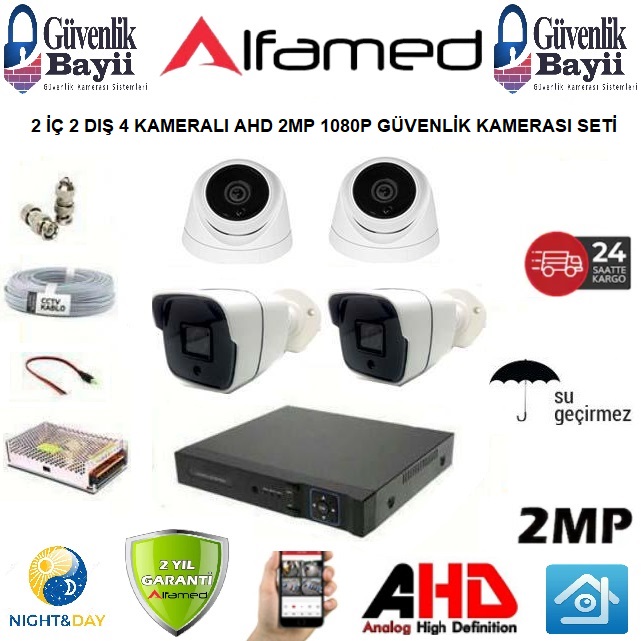 4 KAMERALI 2 İÇ 2 DIŞ 2MP 1080P AHD GÜVENLİK SETİ ALFA-1152