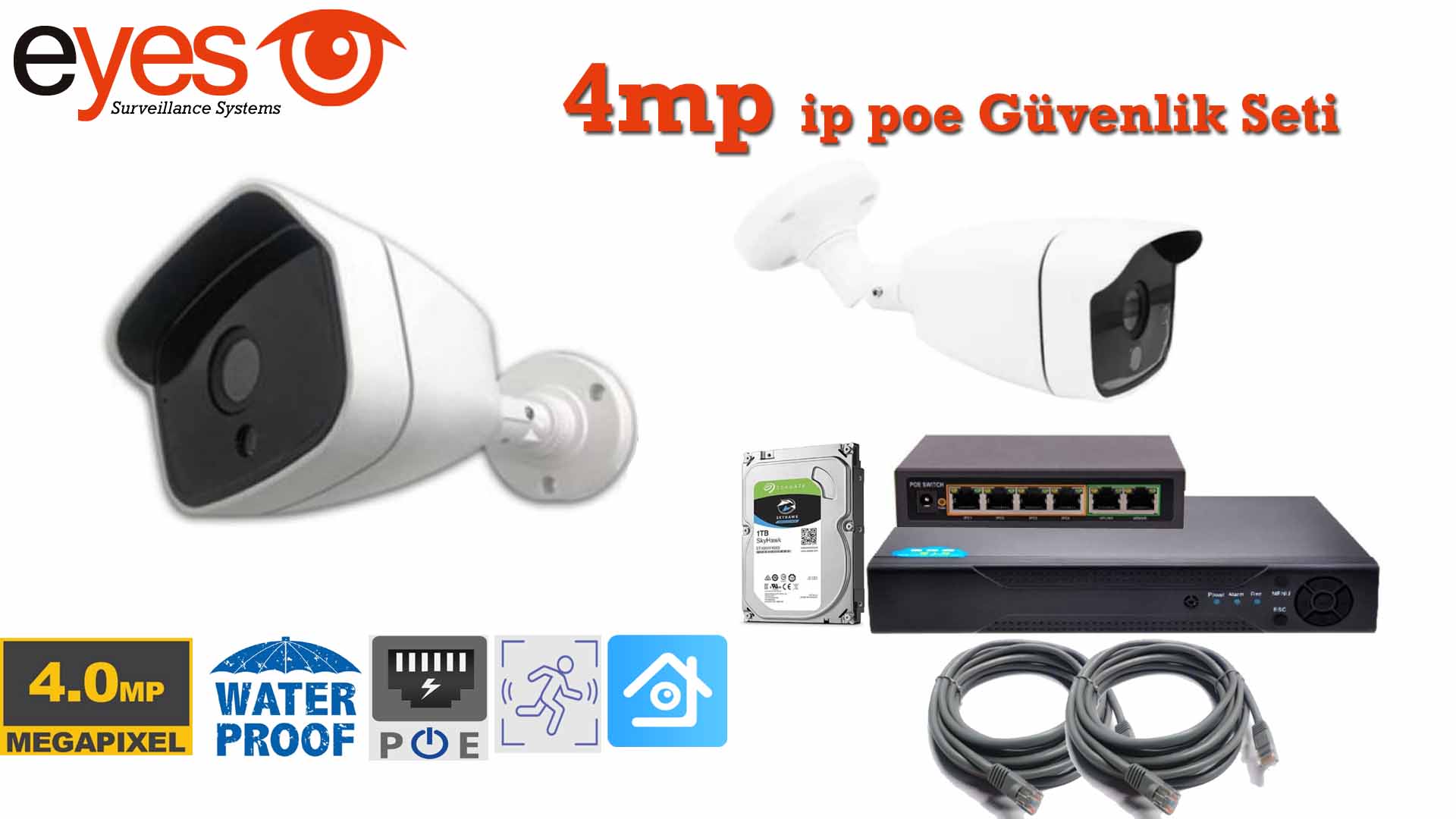 2 kameralı 4mp ip poe Güvenlik Seti EY-4403