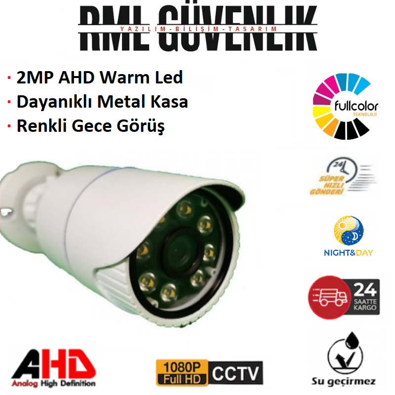 2MP 1080P FULL HD METAL KASA WARM LED RENKLİ GECE GÖRÜŞLÜ GÜVENLİK KAMERASI RML-1425